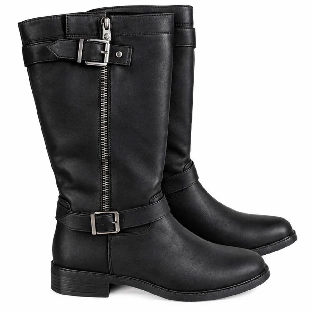 Kelly & Katie Black Knee High Buckle Boots Sz 7M New Goth Biker